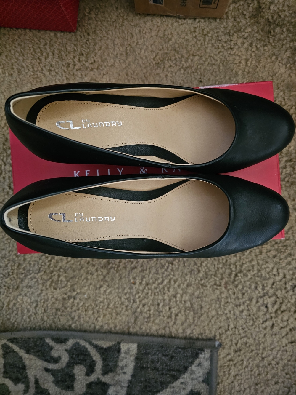 CL by Laundry Black Classic Round Toe Heels